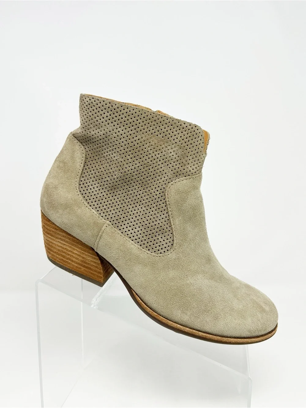 Kork-Ease Sherrill Womens Ankle Booties Beige Perforated Side Zip Block Size 9.5